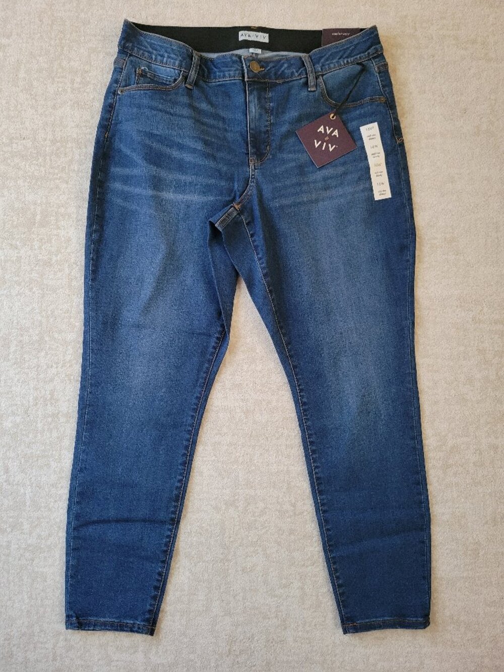 Ava & Viv Mid Rise Skinny Jeans 16W Blue Plus Size Stretch Denim Fall Minimalist